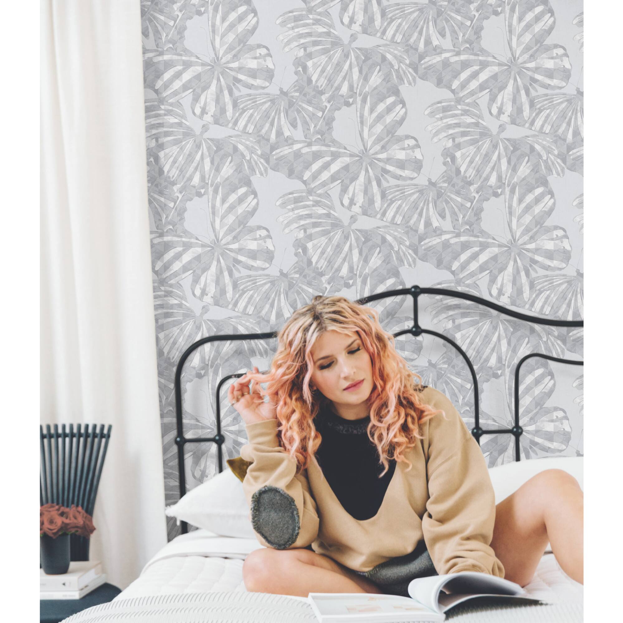 RoomMates Mr. Kate Gray Butterfly Peel & Stick Wallpaper
